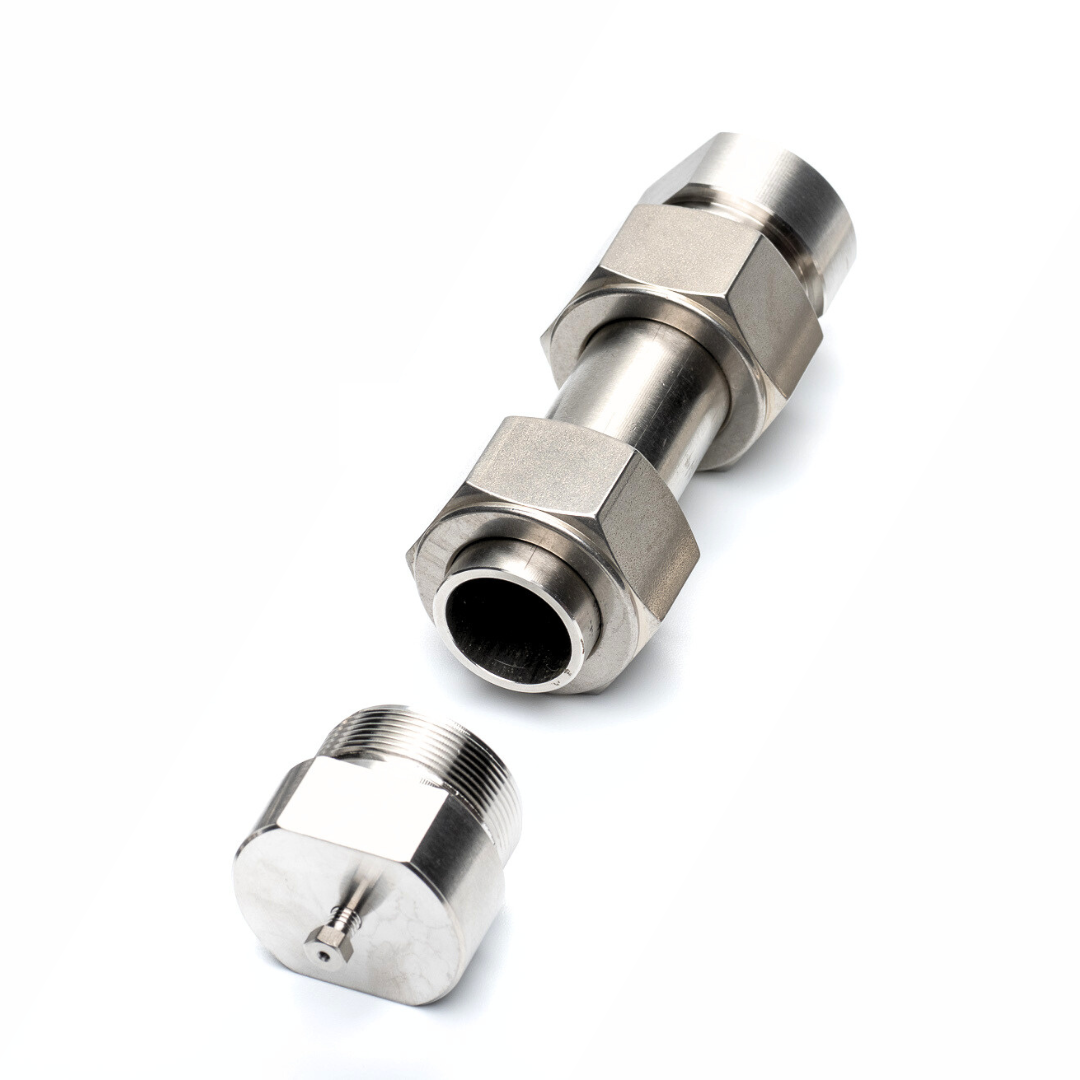 Metal fitting on a white background